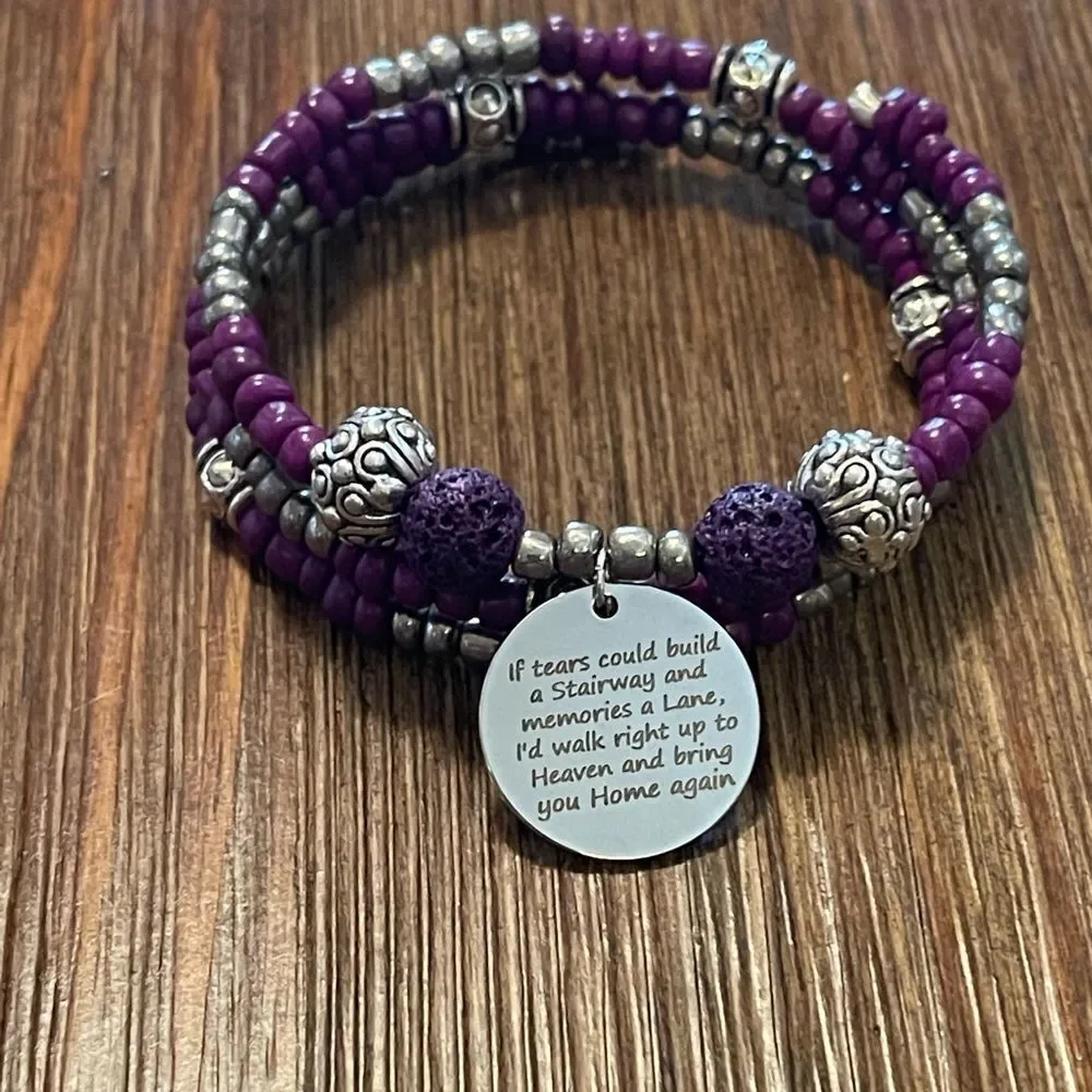 Handmade purple beaded wrap bracelet,‎ memory wire bracelet, charm bracelet